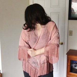 F21 Blush Pink 🌸 Burned Velvet Fringed Kimono
